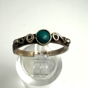 Vintage Mexico 925 Sterling Silver Turquoise Scroll Ring Size 6.5 Artisan Green